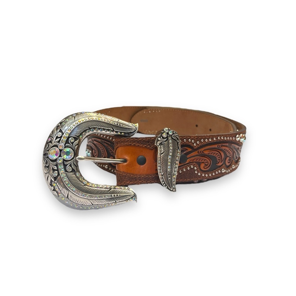 Brighton Rhinestone Detailed Tooled Leather Belt